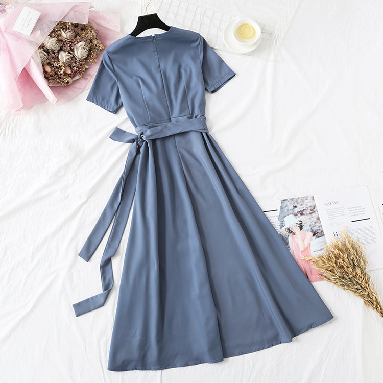 V-neck wrinkled waist showing thin French Kikyo skirt  3733