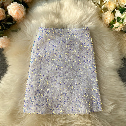 Shiny sequin skirt high waist bling blingA-line skirt  3720