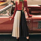 Spring/summer skirt, new style, high waist, contrasting colors, patchwork, long A-line skirt, pleated skirt  3668