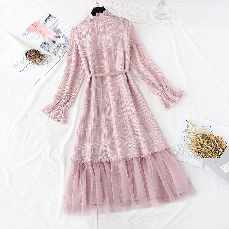 Sanfter Wind Holzohr Chiffonboden langer Rock Temperament 3792