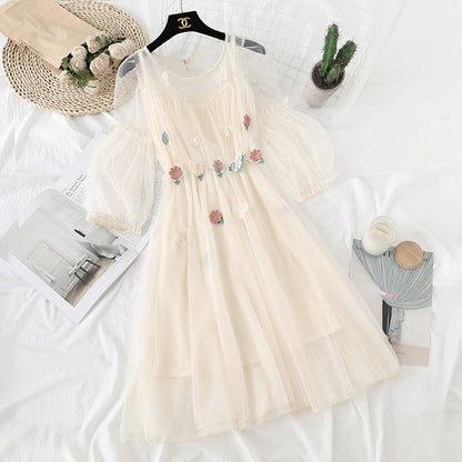 French fairy flower gauze suspender skirt  3728