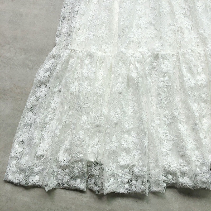 Two-sided to wear, lace patchwork ruffled A-line skirt, high waist puffy pleated skirt  3679