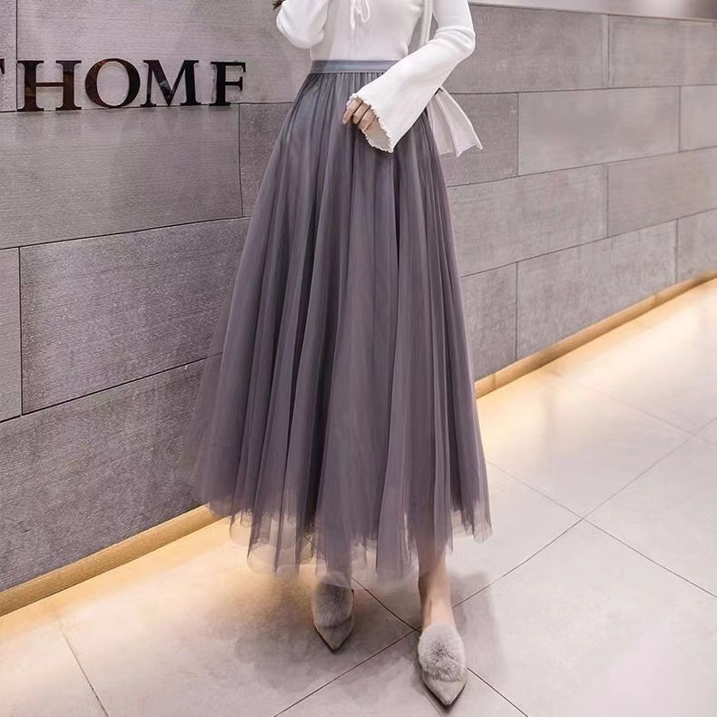 Pleated net gauze skirt, A-line skirt, fairy gauze skirt, half skirt, high waist big skirt, full skirt  3667