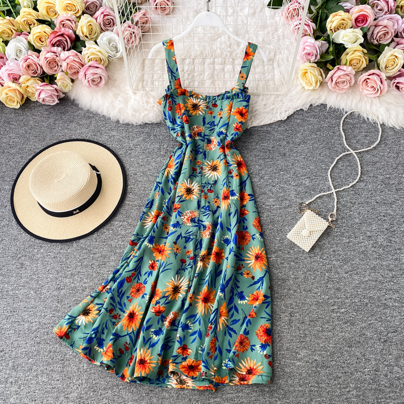 Slim temperament suspender beach skirt women's seaside holiday dress  3791