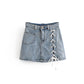 Temperament high waistside lacingstretch hip wrap denim skirt  3717