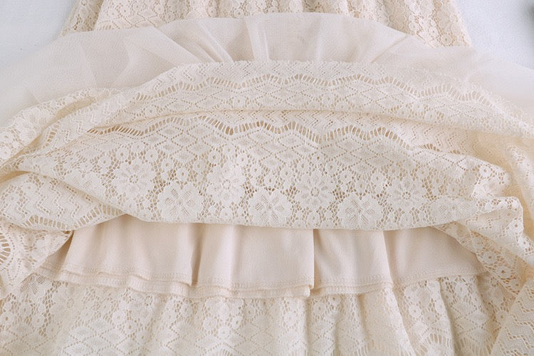 Hollow Splicing Mesh Skirt, High Waist Skirt  3685