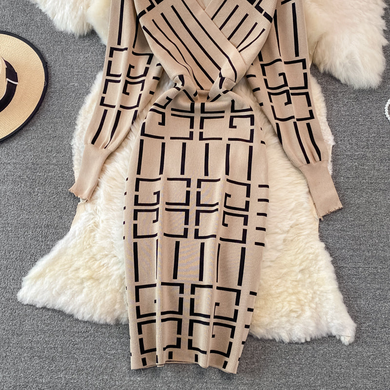 Slim waist wrap hip sweater bottomed skirt  3777