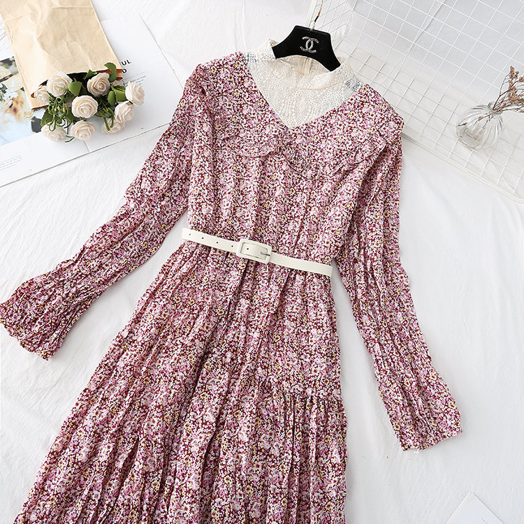 Floral Chiffon Dress with a long skirt at the bottom  3799