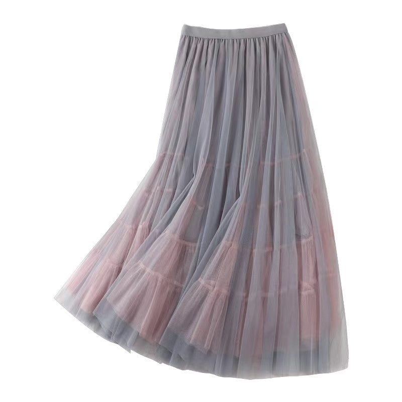 High waist skirt, spliced double gauze skirt, big A-line skirt, fairy bouffant skirt  3686