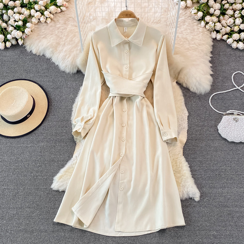 Corduroy bandage single breasted shirt skirt  3762