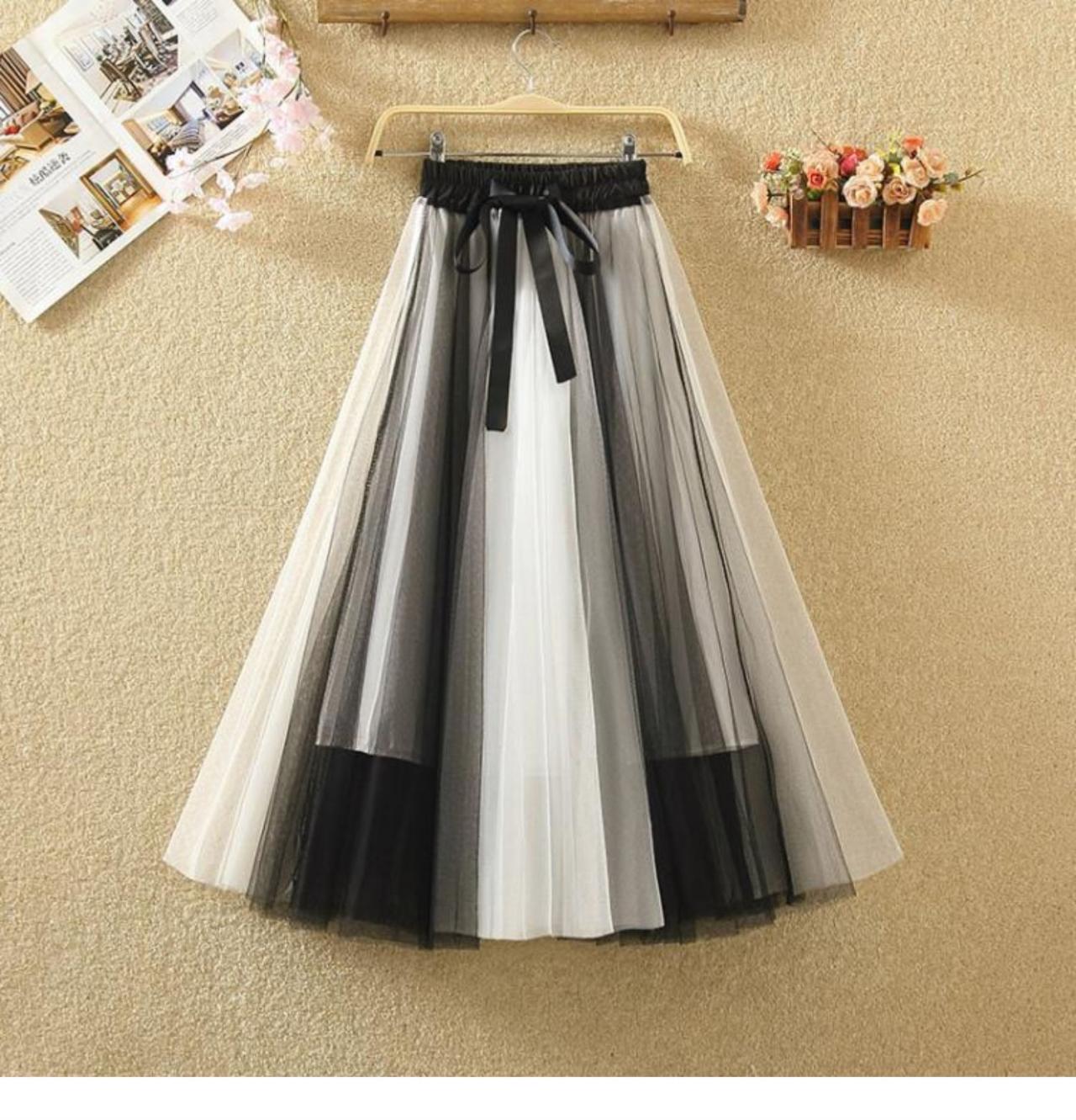 jupe en gaze à grande ceinture en patchwork 3684