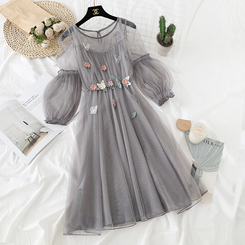 French fairy flower gauze suspender skirt  3728