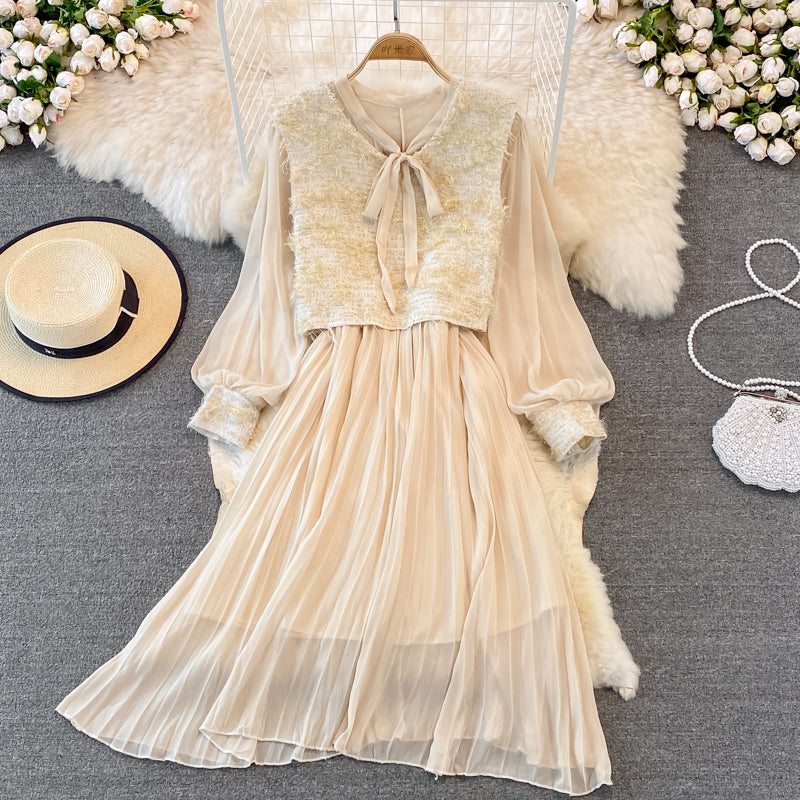Small fragrance suit women's Vest pleated lace up bottomed skirt  3773