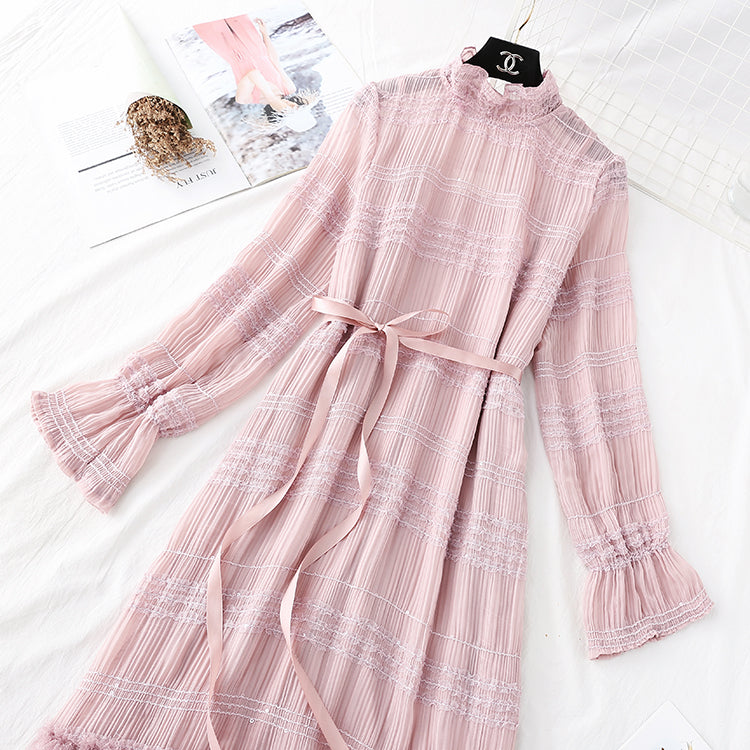 Sanfter Wind Holzohr Chiffonboden langer Rock Temperament 3792