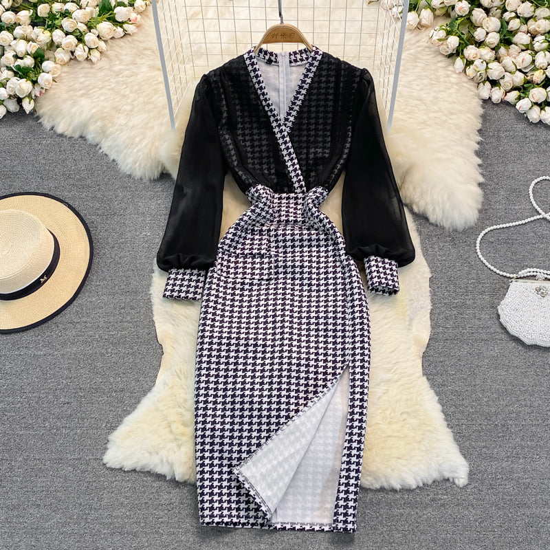 Slim and slim split Hip Wrap Dress bottomed skirt  3764