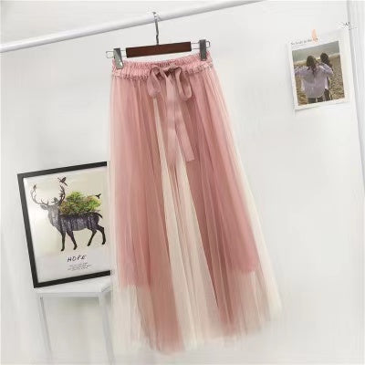 jupe en gaze à grande ceinture en patchwork 3684