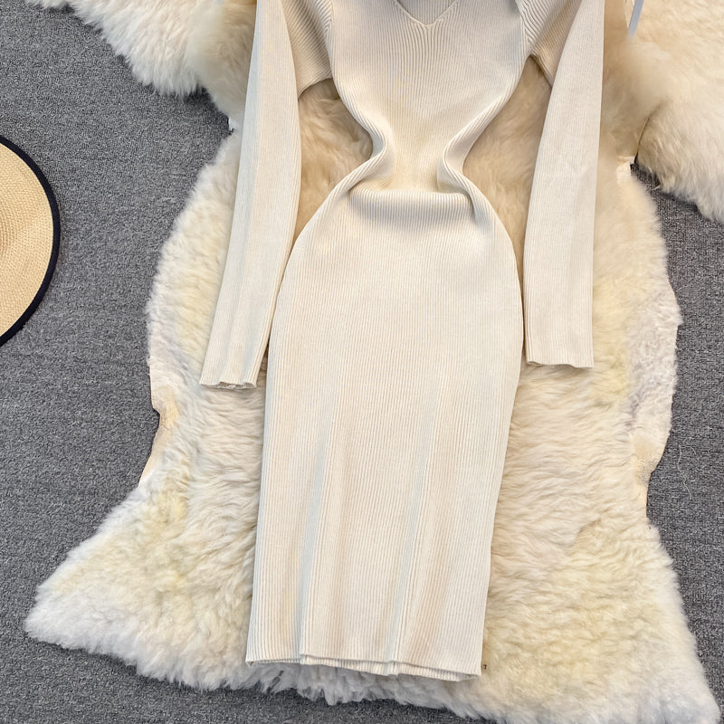 Fashion open chest sexy knitted dress  3754