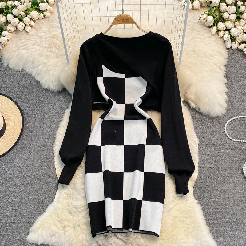 Pure suspender dress half Knitted Blouse two-piece set  3759