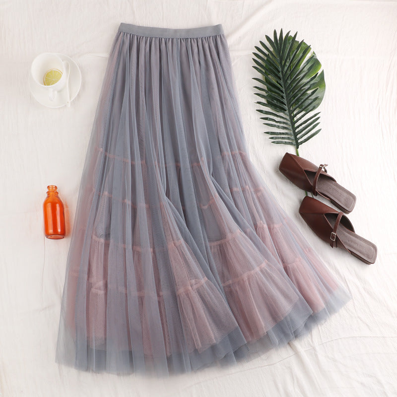 High waist skirt, spliced double gauze skirt, big A-line skirt, fairy bouffant skirt  3686