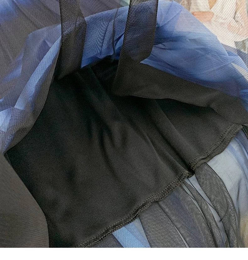 Nouvelle jupe en gaze, jupe plissée à rayures de couleurs contrastées, jupe midi verticale avec dégradé de couleurs 3677