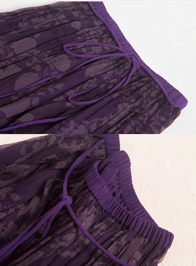 floral romantic skirt,purple silk skirt  3627
