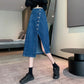 Split jean skirt, new high waist, irregular long skirt  3663