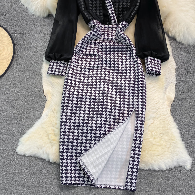 Slim and slim split Hip Wrap Dress bottomed skirt  3764