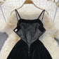 Suspender skirt gold velvet diamond studded strapless dress  3746
