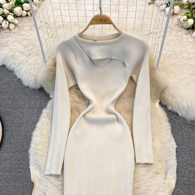 Fashion open chest sexy knitted dress  3754