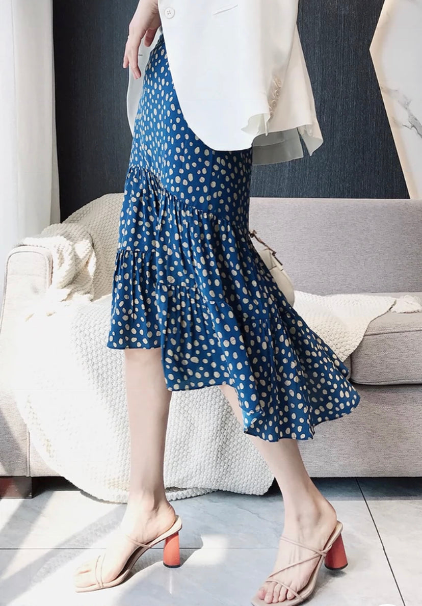 Jupe sirène taille haute à imprimé romantique et à pois irréguliers 3639