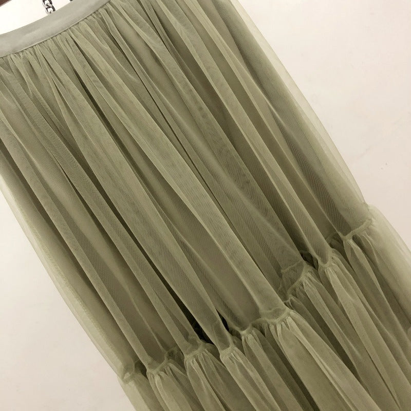 Jupe en maille, jupe féerique élégante et grande, jupe bouffante, jupe en gaze à épissure drapée 3710