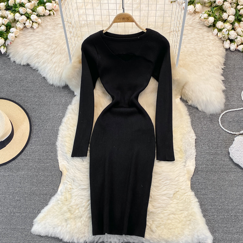 Fashion open chest sexy knitted dress  3754