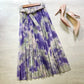 Jupe chaude, encre éclaboussée tie-dye, ceinture imprimée, jupe longue plissée dans les étoiles 3691