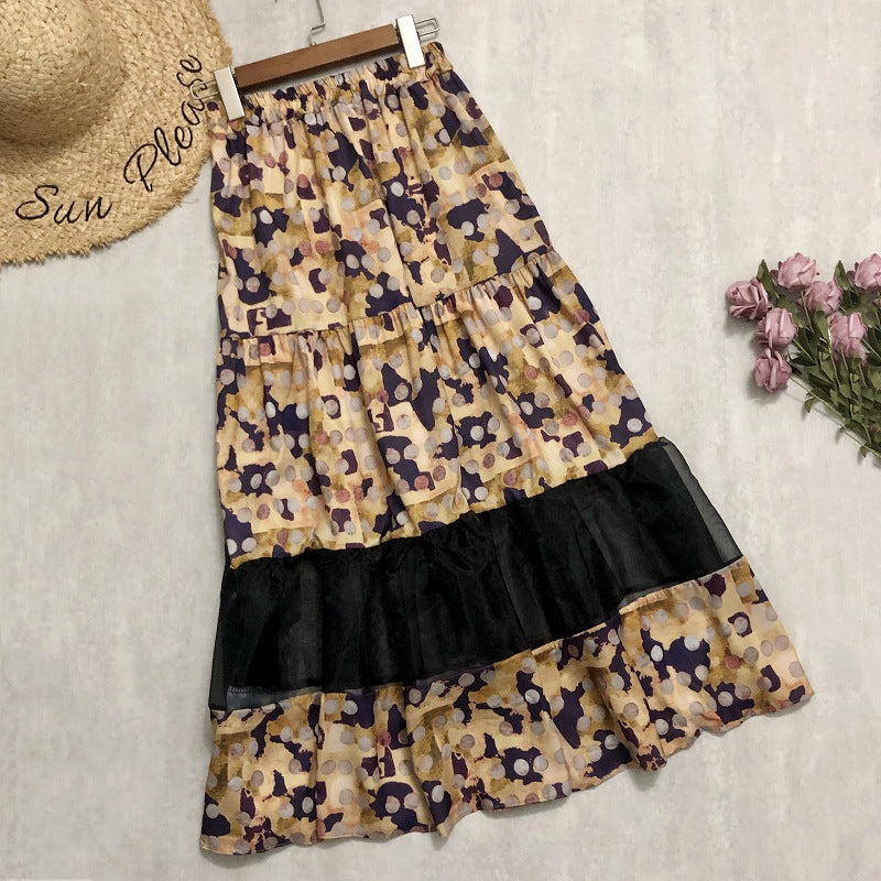 jupe en gaze à imprimé pois avec maille drapée 3688