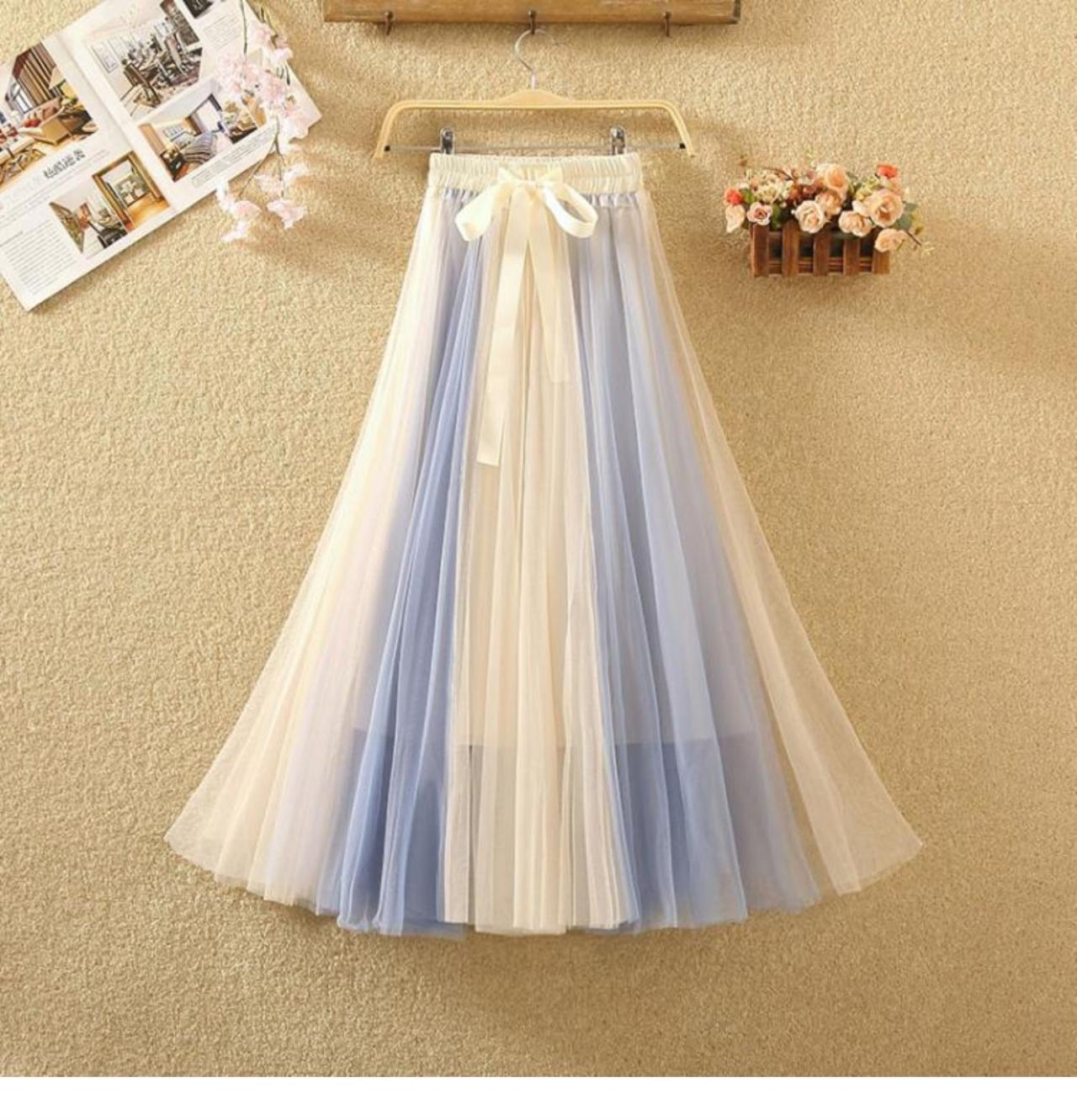 jupe en gaze à grande ceinture en patchwork 3684