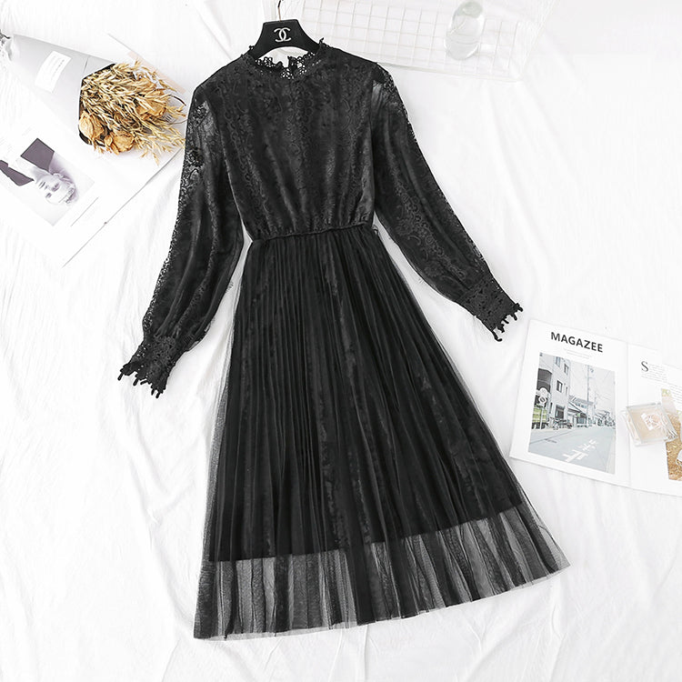 Floral dress French retro half high neck inside  4486