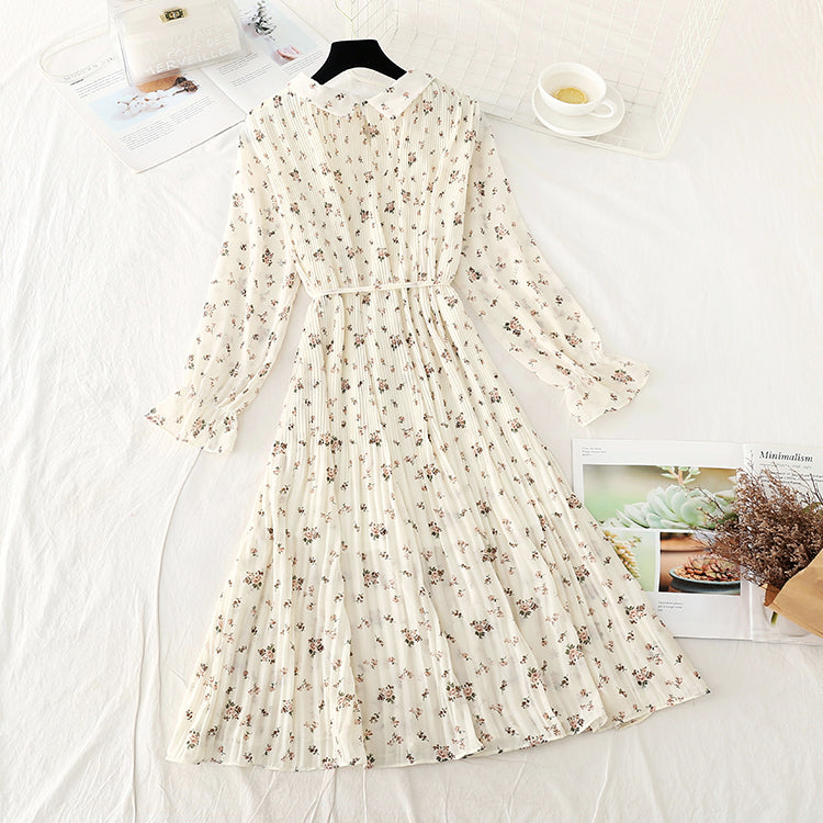 Slim temperament at waist. French floral pleated skirt Fairy  3900