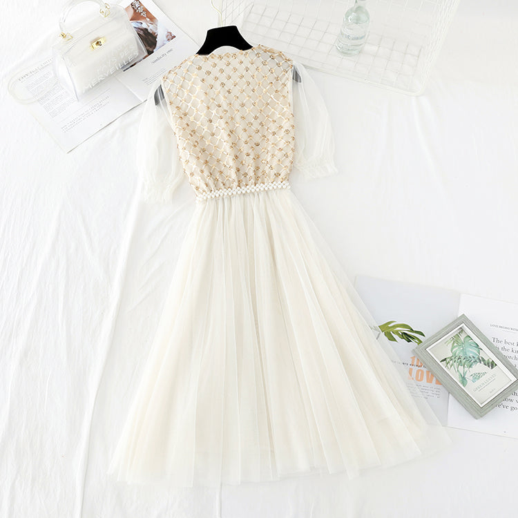 Sanfte Windfee Pailletten-Gaze-Rock ist schmal an der Taille 4397