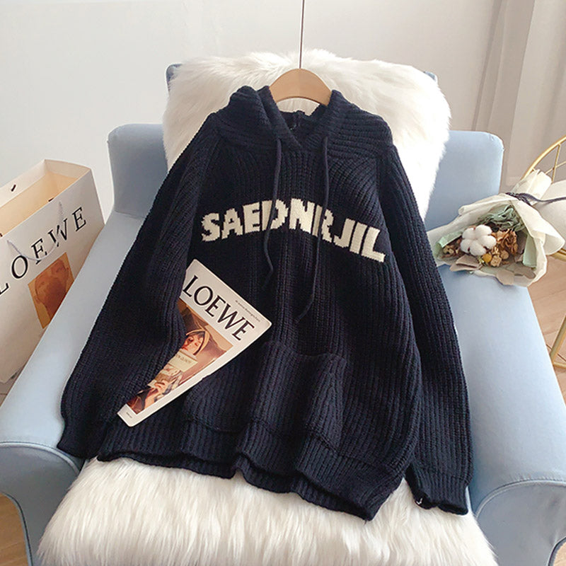 Klein Blue loose hooded sweater sweater  5076