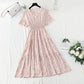 New sweet broken Flower Chiffon French retro lace V-neck slim dress  4873