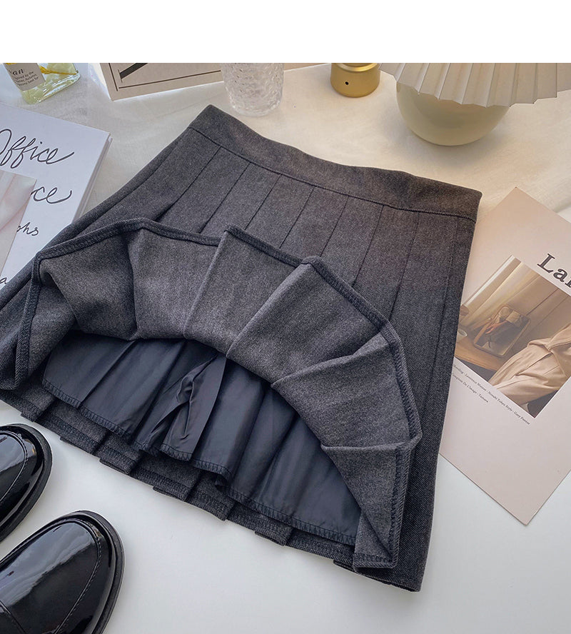 New Korean simple solid color versatile high waist pleated skirt  5420