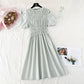 Narrow waist, slim temperament, bubble sleeves, small Hepburn skirt  4148