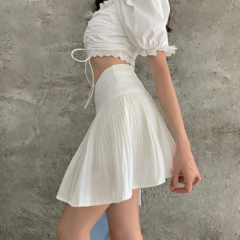 High waist skirt, summer, new style, black pleated skirt and white skirt  3647