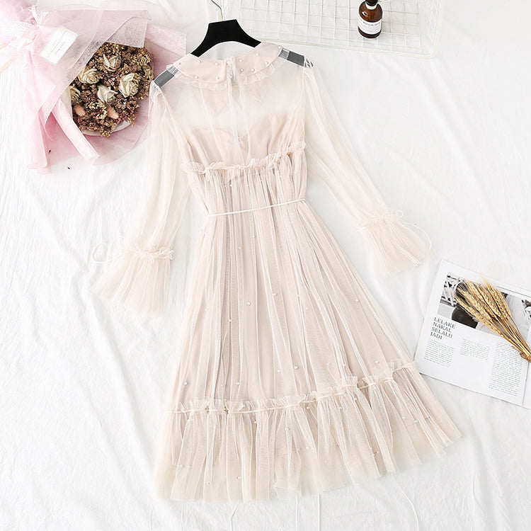 Mesh dress gentle super fairy loose doll A-line skirt  4372