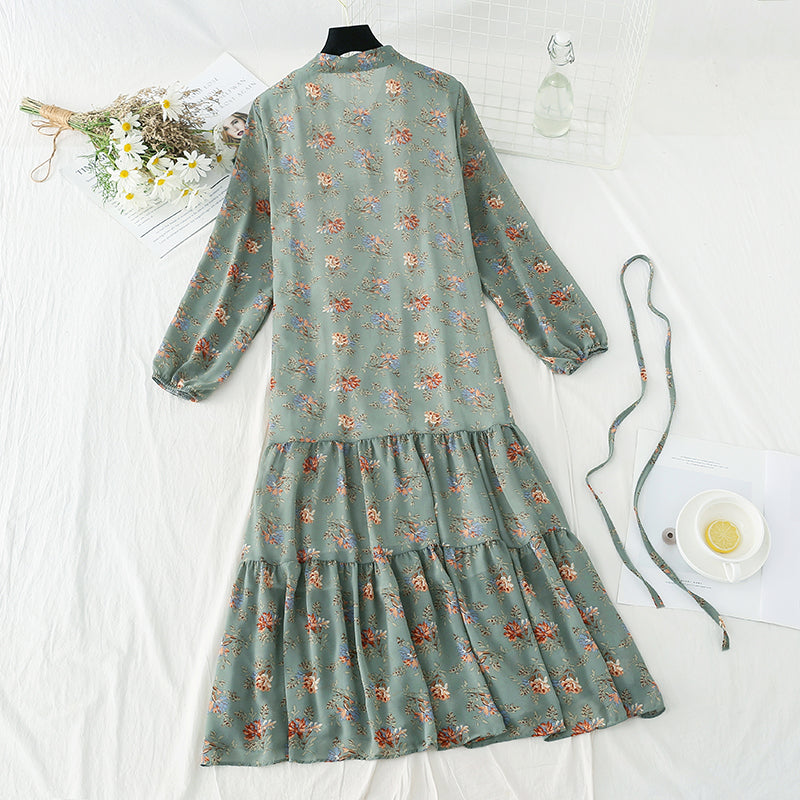 New women's lace up bow temperament retro floral skirt  4817