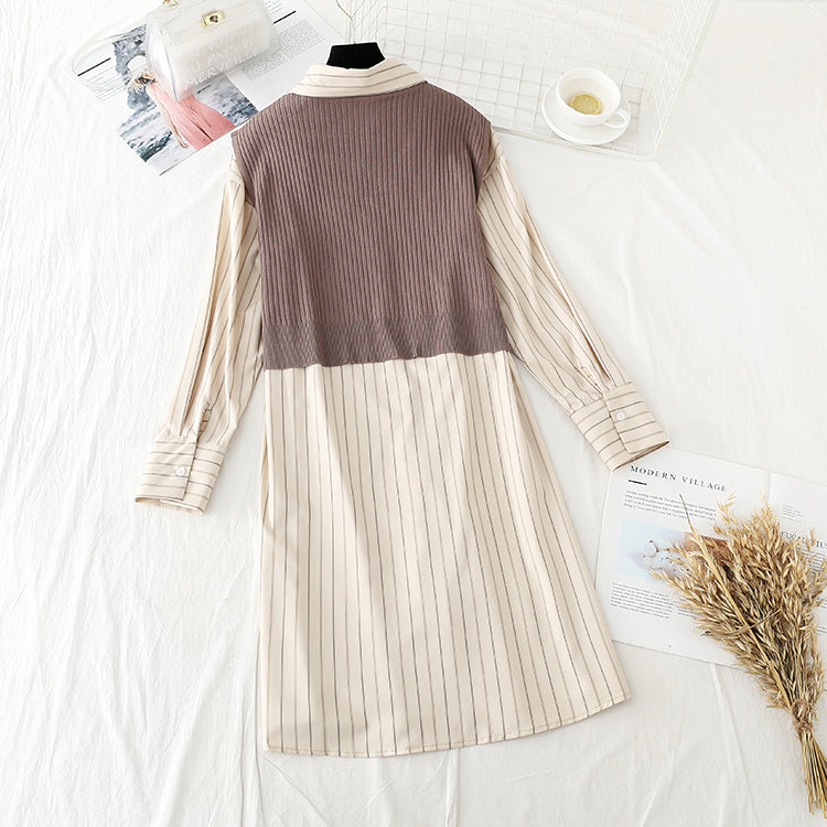 Striped shirt + knitted vest suit college English two piece set  3896