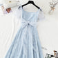 French long dress square neck bubble sleeve fairy skirt  4419