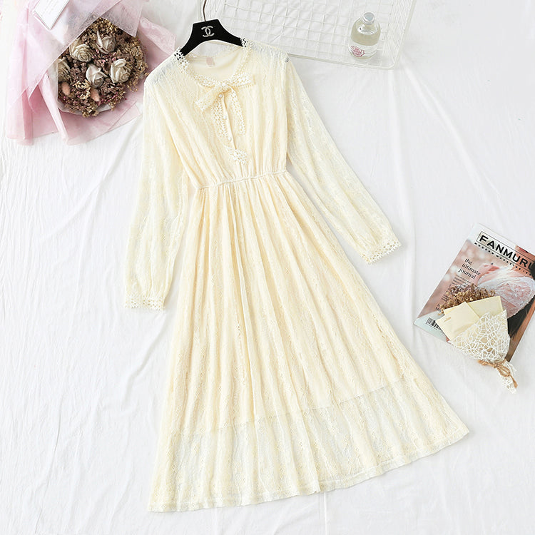 Lace Dress Small fragrance long sleeve bottomed skirt  4358