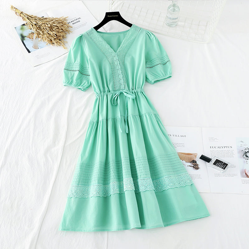 The new gentle cotton linen skirt is slim at the waist. French minority dress  4657