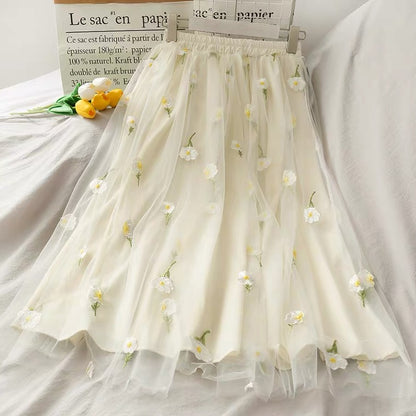 Mesh skirt, spring/summer, new style, embroidery, fairy high waist lace skirt  3638